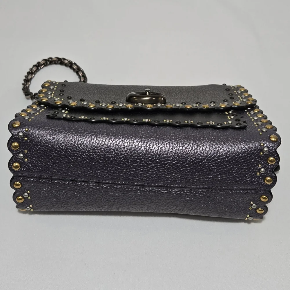 Coach Restored Parker 18 With Scallop Rivets Pewter/Metallic Eggplant Purse